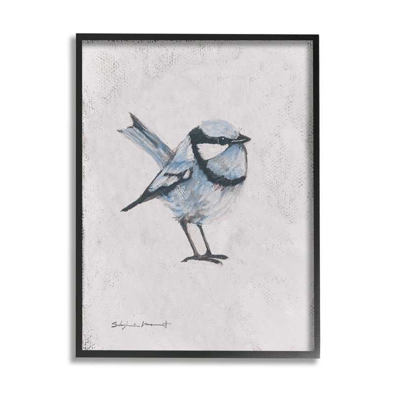 Oiseau Wren - peinture, H 20 po x l 16 po x P 1,5 po, Giclée encadrée noir minuit