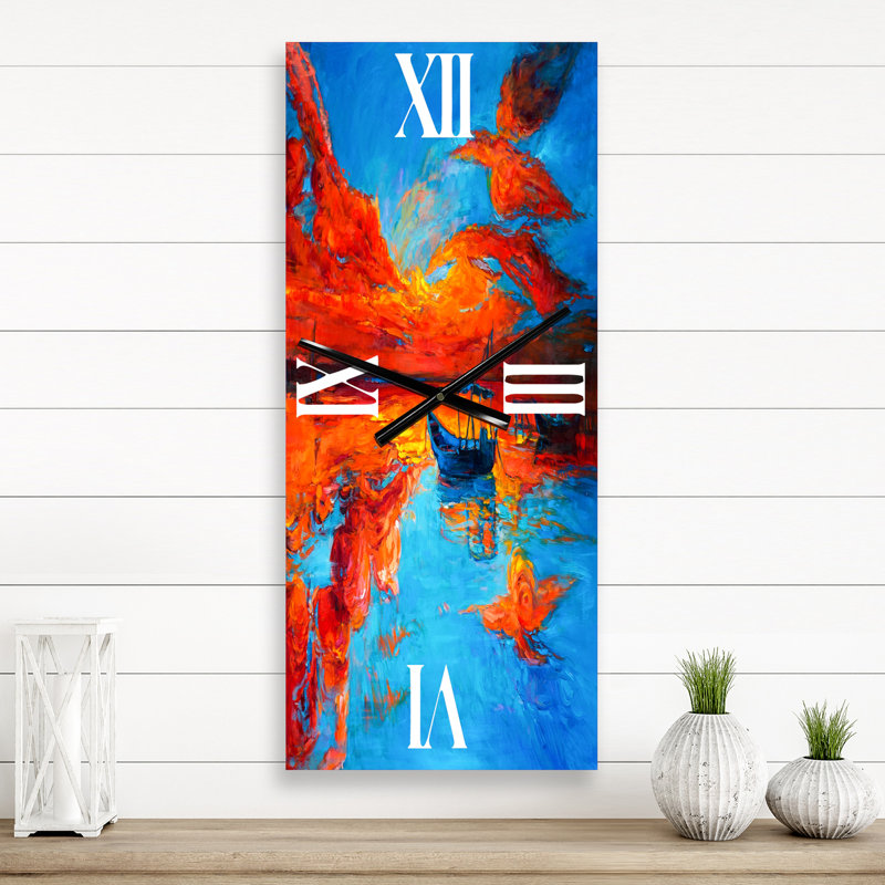 Horloge murale de bateaux se reposant sur l'eau pendant un coucher de soleil chaud VI, Grand