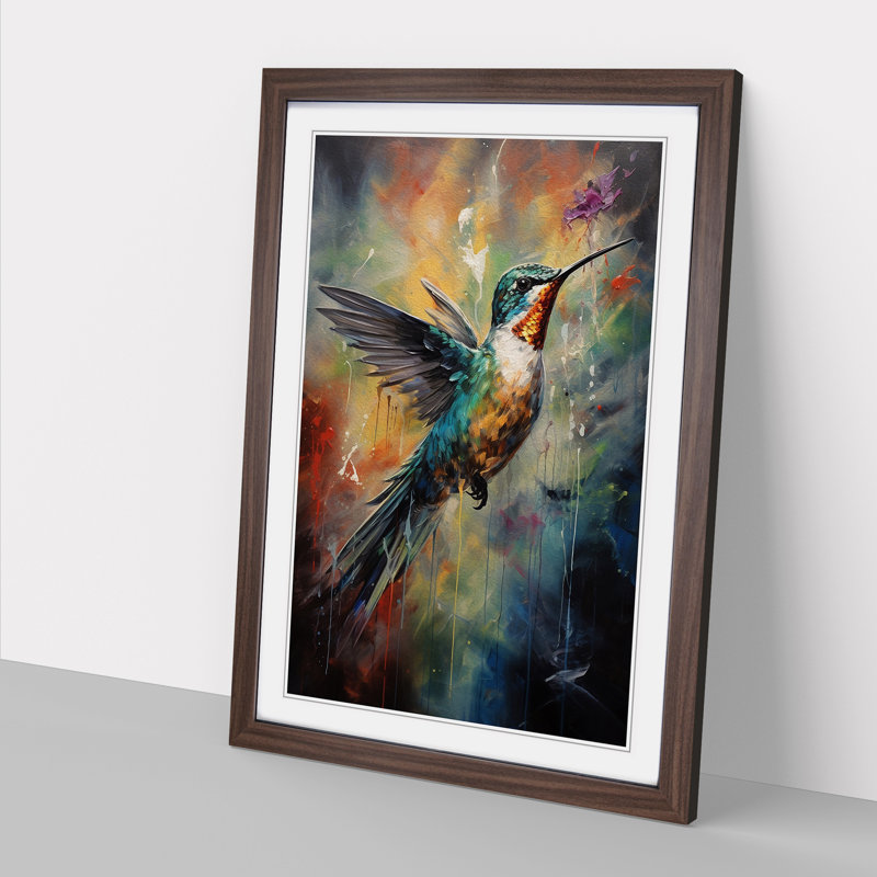 Hummingbird Gestural No.2 - Single Picture Frame Print on Wood, Walnut, 46cm H x 34cm W x 2cm D