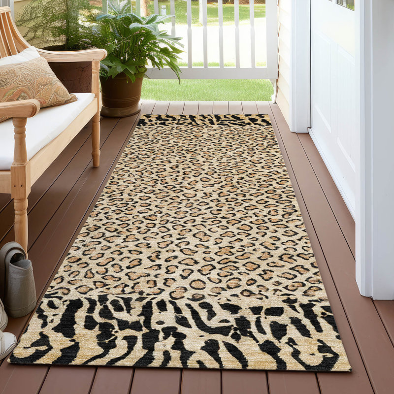 Machine Washable Indoor/Outdoor Claudian ACN1230 Gold Rug, Runner 2'3" x 7'6"