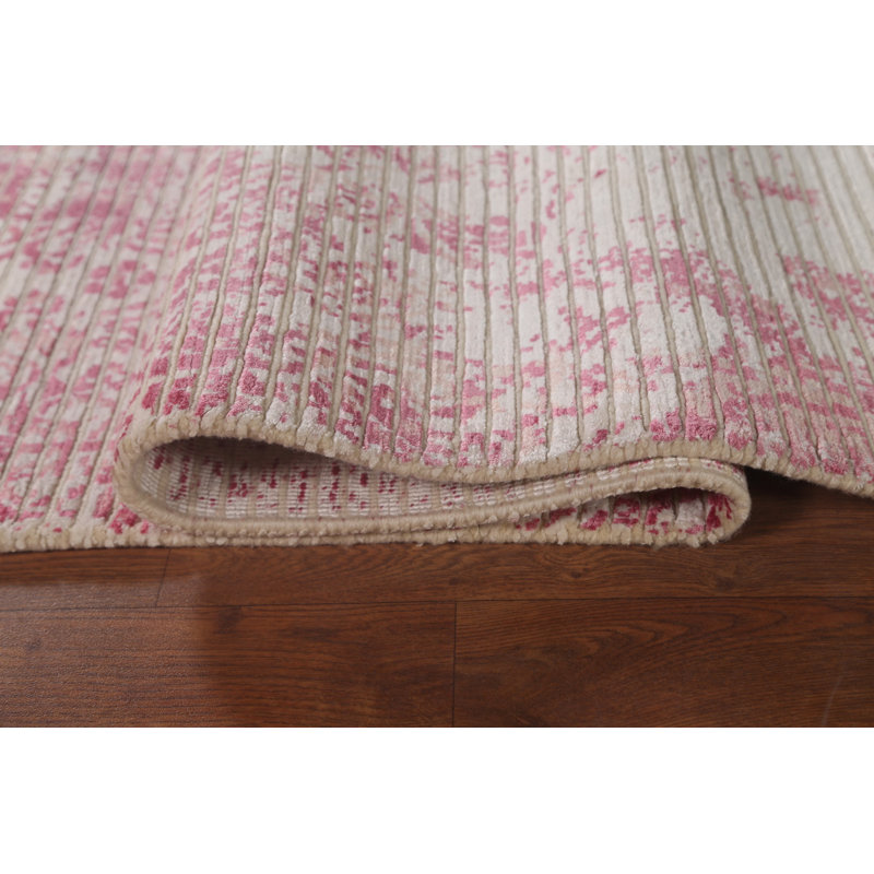 Tapis rayé rose à motif abstrait moderne 6 x 10