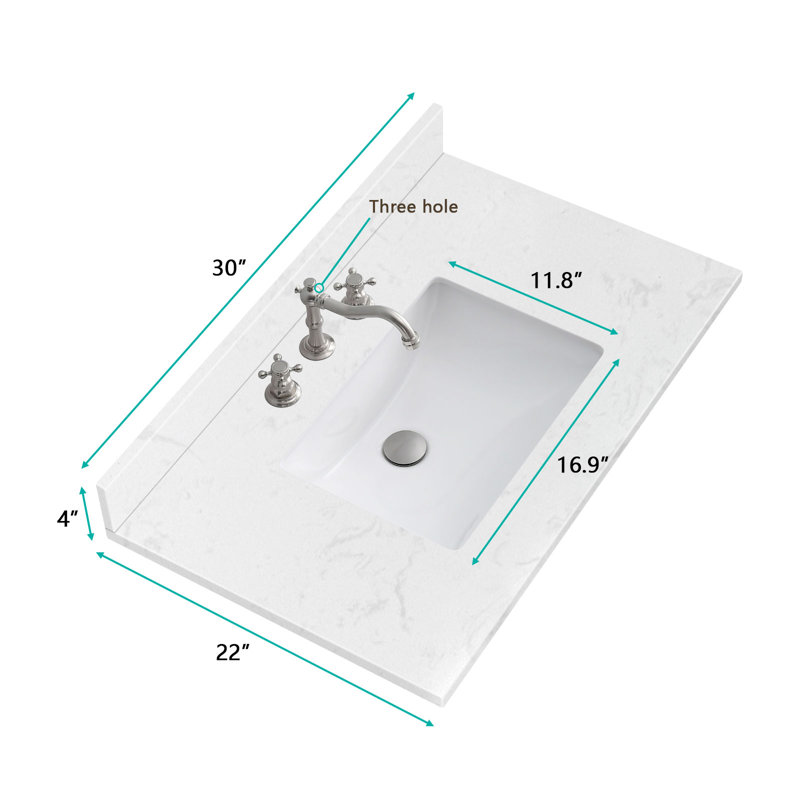 36 inch Engineered Stone Single Bathroom Vanity Top With Center Sink