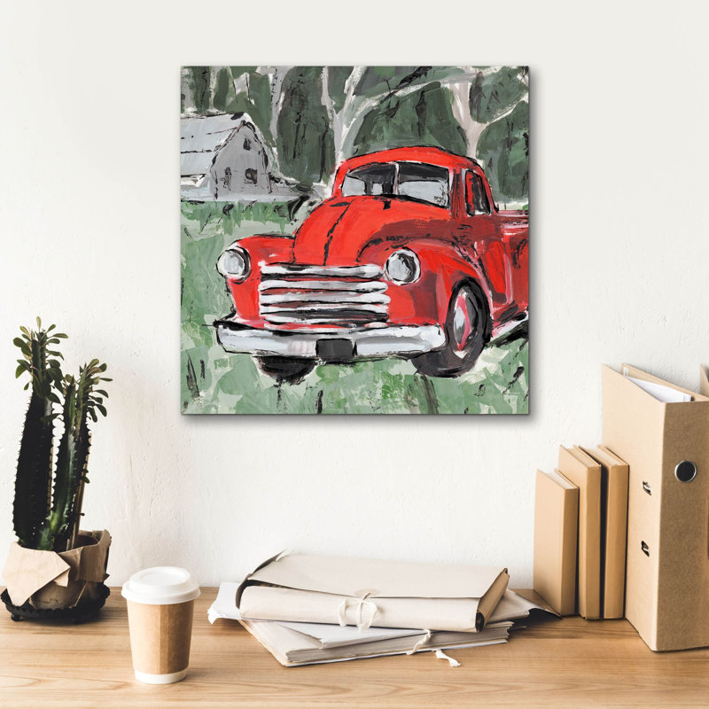  «Big Red Truck 4» par Annie Warren, art mural sur toile, 18 po x 18 po, H 18 po x l 18 po