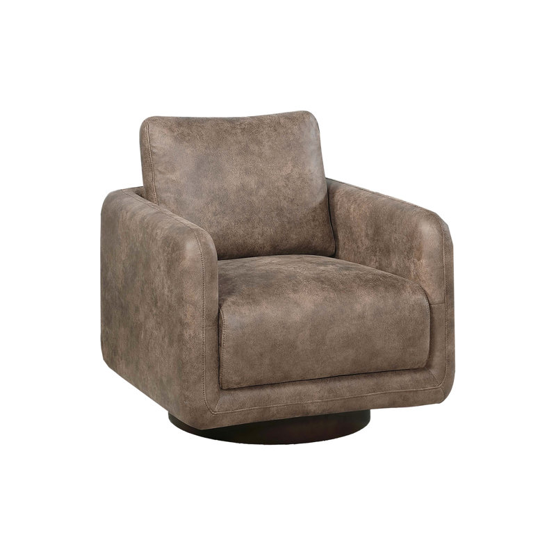 Chaise pivotante rembourrée en similicuir de style Mid-Century moderne pour la lecture, base en bois avec coussin de dossier confortable, fabrication en faux bois massif
