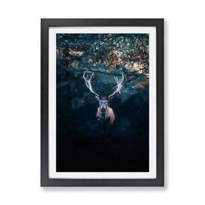 'Deer Stag in the Forest' - Picture Frame Graphic Art Print on Paper