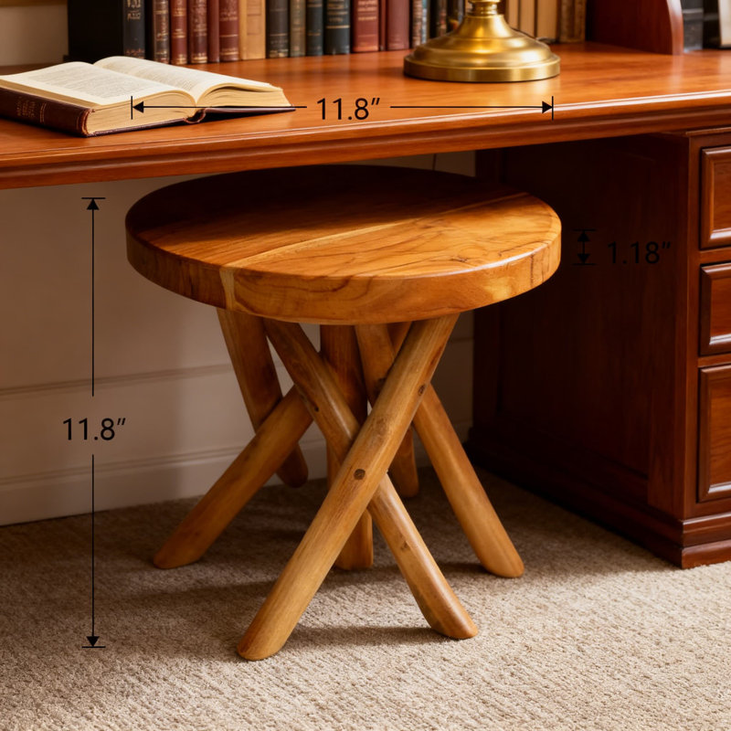 Tabouret d'appoint en bois de teck sculpté à la main avec pieds en branches naturelles, support à plante rond et table d'appoint pour le salon, la chambre à coucher ou le jardin
