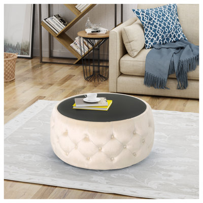 Repose-pieds beige avec rangement en velours