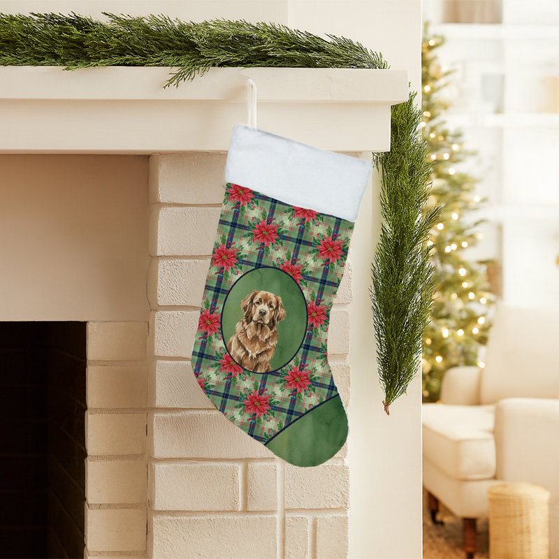 Chaussette de Noël brune Terre-Neuve PoinsettIas, Brun