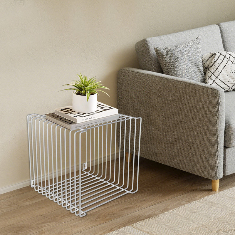 Table d'appoint, table d'appoint à géométrie carrée, table de bout linéaire en métal, tablette de bureau polyvalente en fer