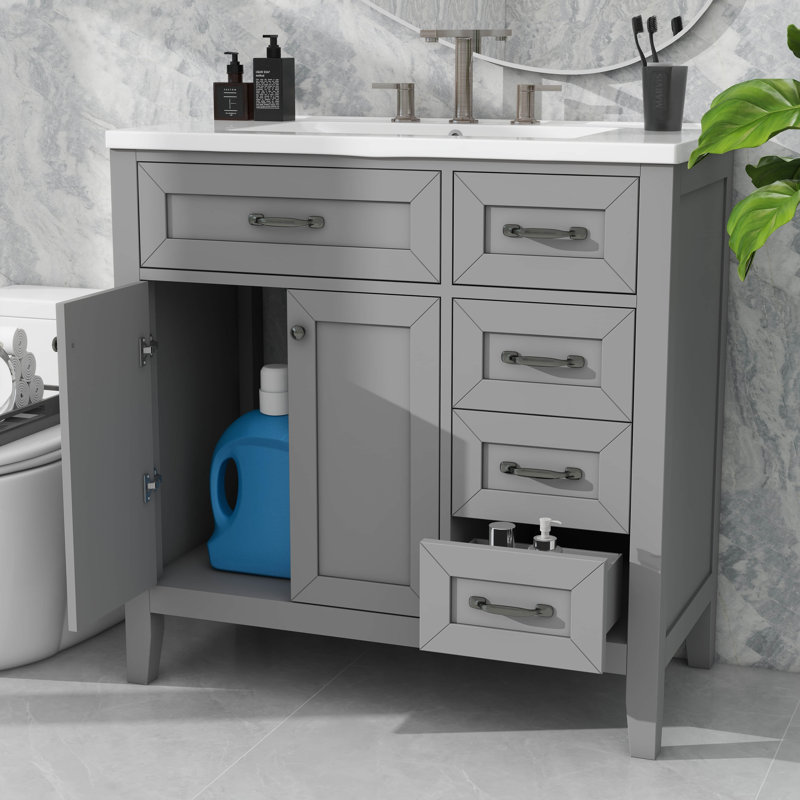 Meuble-lavabo simple 36 po avec tiroirs pratiques, Gris