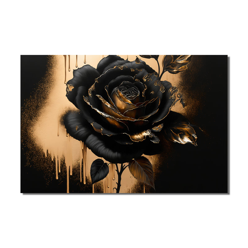 Black And Gold Rose IV - Floral & Botanical Canvas Wall Art