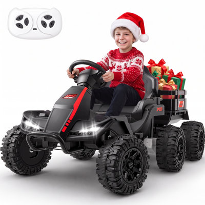 Alex 24V 6 Wheels Ride on Tractor with Detachable Trailer, Parent Remote Control, Kids' Electric Vehicles Ride On UTV, 2x100W Motors, EVA Tires, Remote Control, Bluetooth,Music, 2 Speeds, Gift