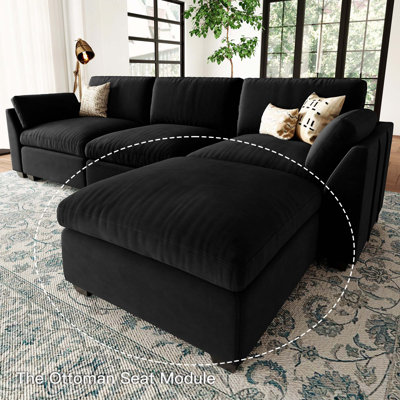 Knaack Velvet & Plush Wide Corduroy Ottoman, Large Seat with Removable Cushion Cover