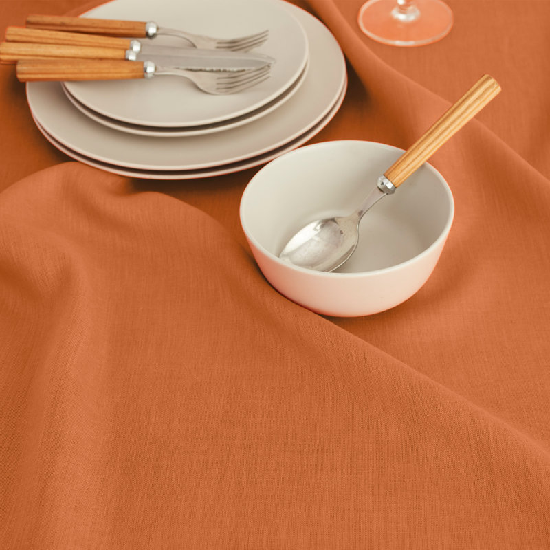 100% Pure Linen Hemstitch Table Throw - Classic Hemstitch, Pumpkin
