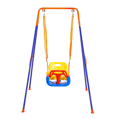 Toddler Swing and Jumper, 2 in 1 Swing Set and Bouncer, Thick Plastic Seat with Foldable A-Frame Metal Stand, Reinforced with 4 Sandbags, Easy to Install and Store, for Indoor or Outdoor Play