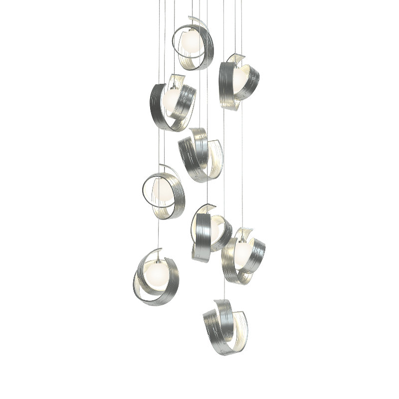 Luminaire suspendu géométrique à 9 lumières Riza, H 130 po x l 21,1 po x P 21,1 po, Platine rétro