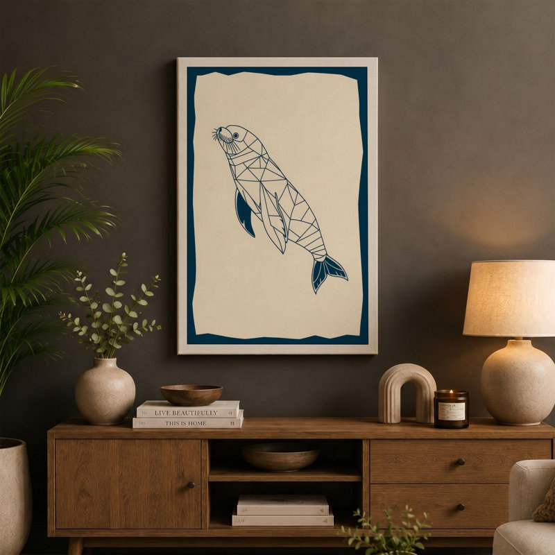 Fish Geometric - Wrapped Canvas, 30x20 - 76.2 x 50.8 cm, Ochre Border