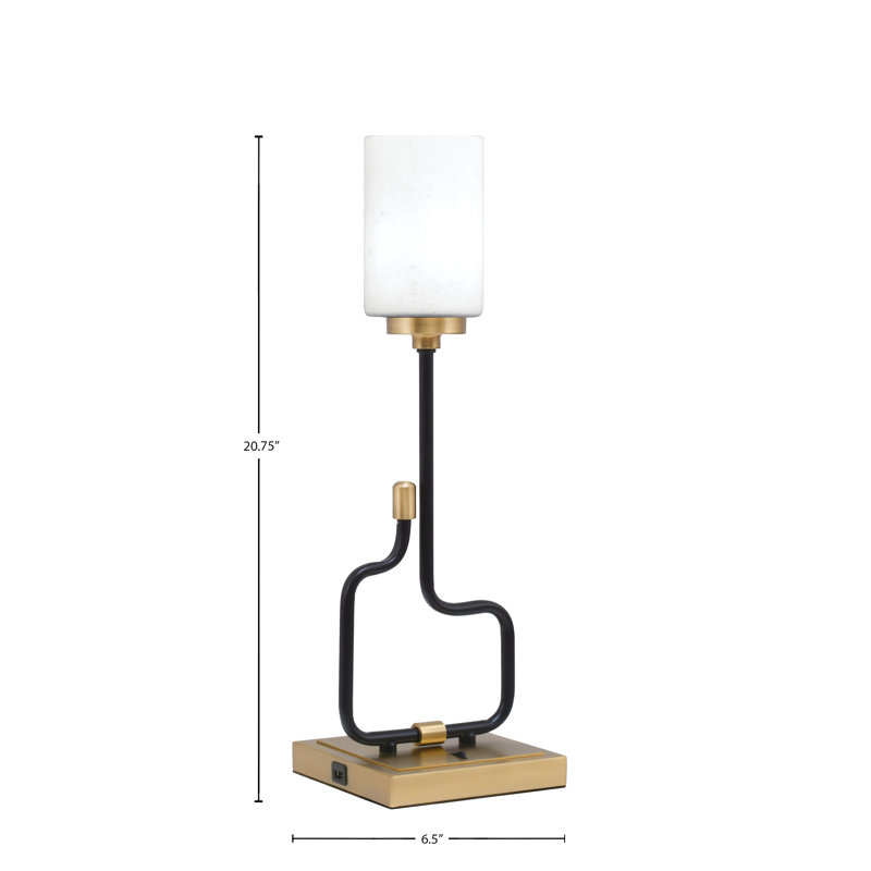 Lampe d'appoint Amarmula, avec ports USB, fini noir mat et laiton vieilli, verre mousseline blanc 4 po, Doré
