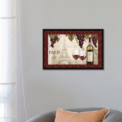 «Wine in Paris, Damask Border», reproduction d'impression sur toile
