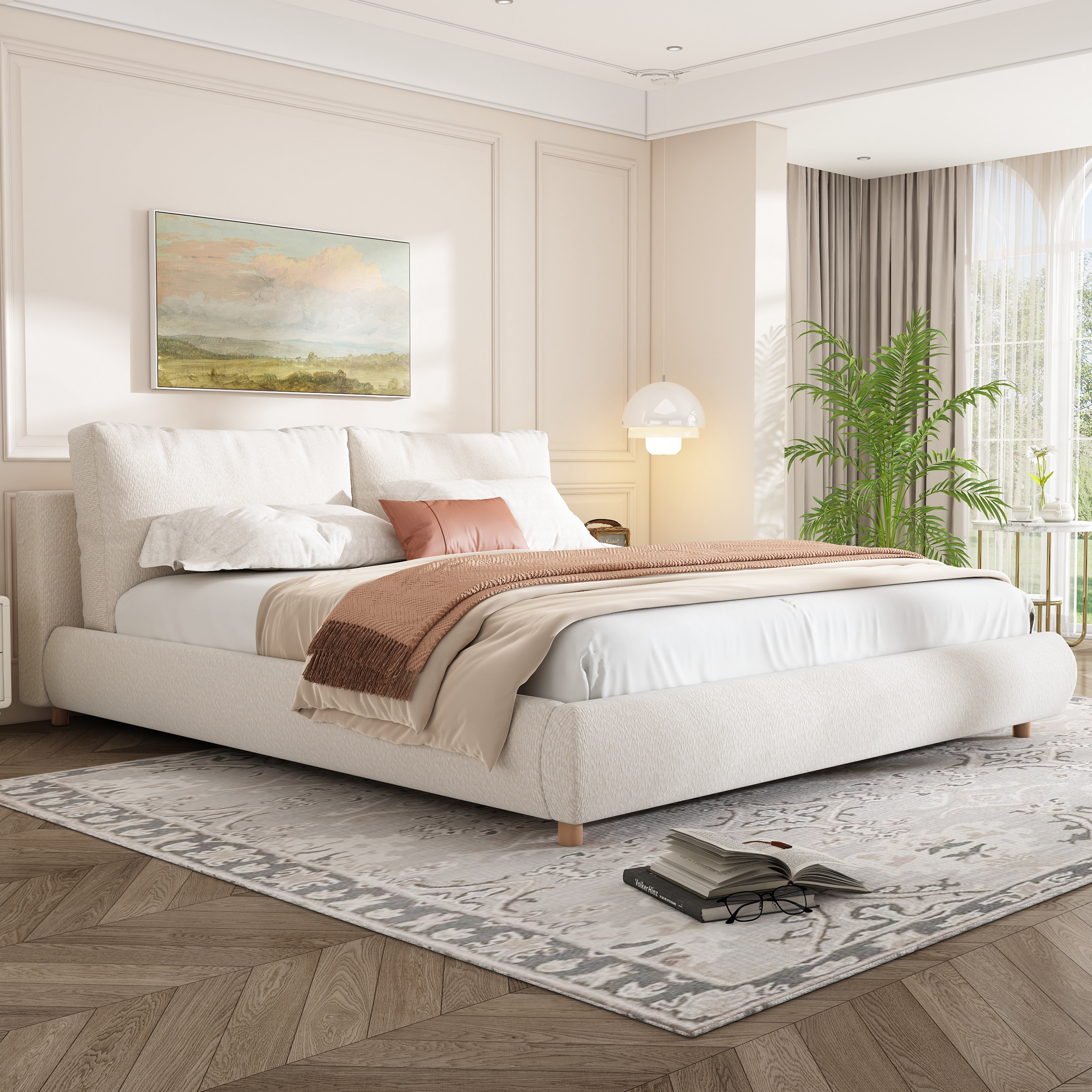 Latitude Run® Upholstered Platform Bed With Two Removable Pillow Headboard | Wayfair