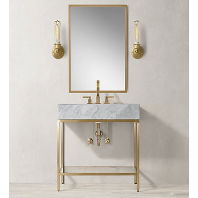30 " W Freestanding Standard Free Standing 1 Single Vanity Bathroom Vanity With Marble Top with Mirror