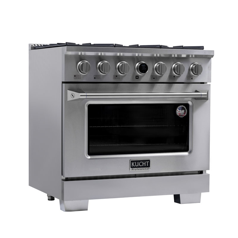 36 in. 5.2 cu. ft. 6 Burners Dual Fuel Range with Kucht Horus Thermostat, Stainless Steel/Gold, Liquid Propane