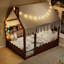 Spacieux lit double en bois avec rangement et tente Montessori