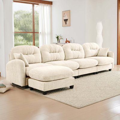 Canapé modulaire en L modulaire avec repose-pieds, tissu chenille doux, conception ergonomique, dossier capitonné, base en bois de haute qualité facile à installer