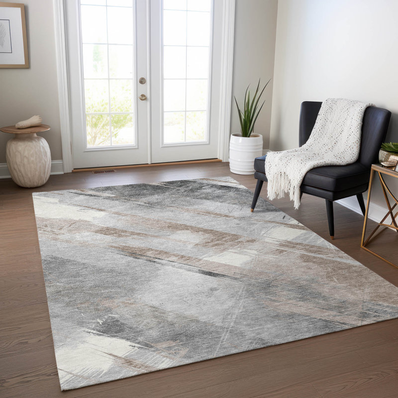 Tapis taupe Claudian ACN1541 intérieur / extérieur lavable à la machine, Rectangulaire 8 pi x 10 pi