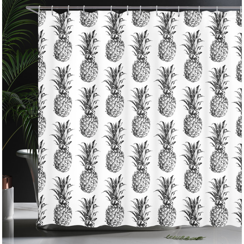 Ensemble de rideau de douche et de crochets ananas, H 69 po x l 105 po