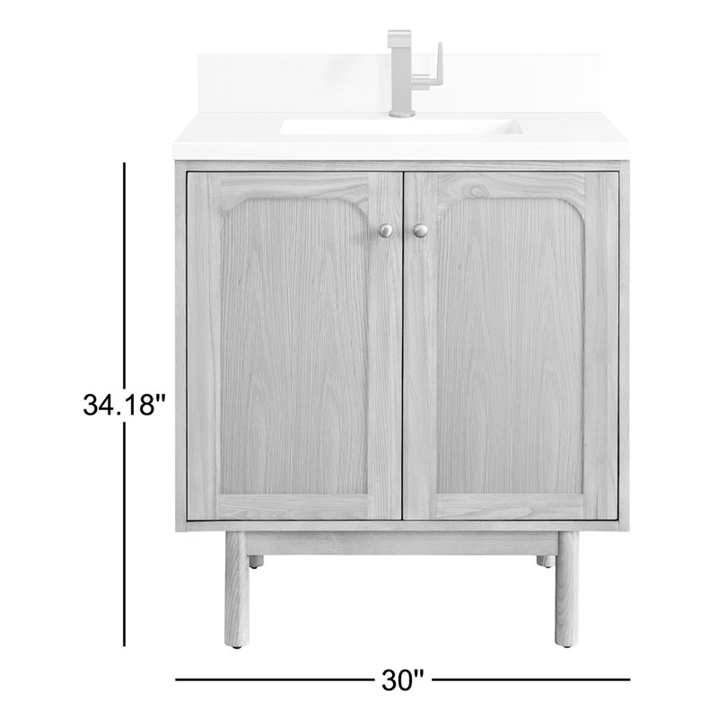 Laurent 30" Single Bathroom Vanity Set, White Zeus, Single-Hole, Honey Brown