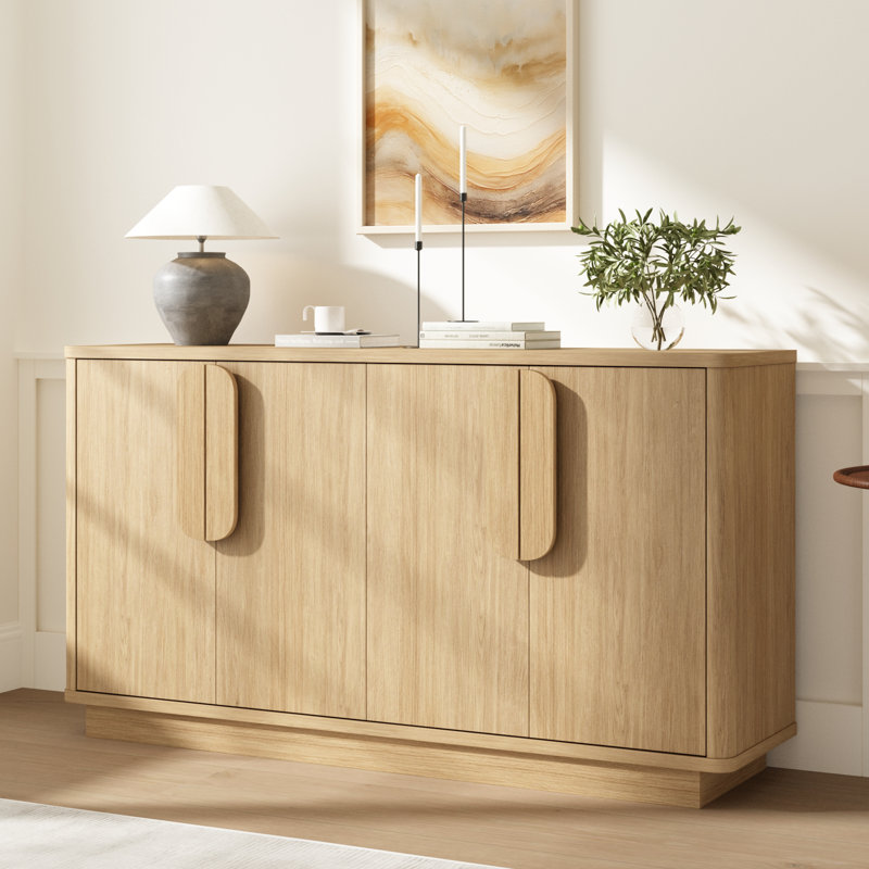 57" Curved Sideboard Buffet Cabinet With Adjustable Shelf & 4 Doors, Modern Credenza With Storage For Kitchen Living Room, Dining Room