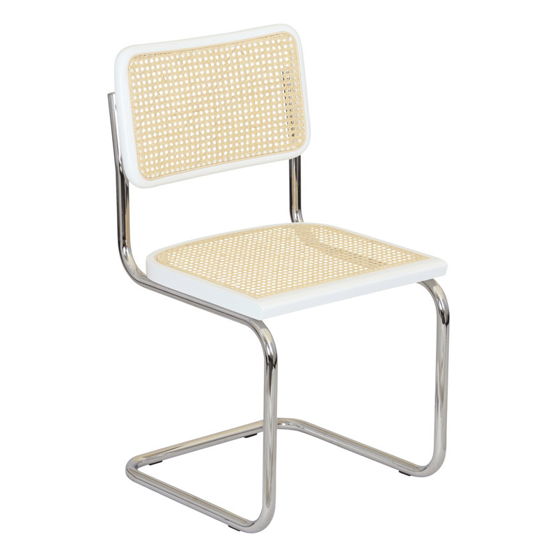 Marcel Breuer Cesca Cane Cantilever Dining Side Chair, Honey Oak/Natural/Brass