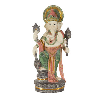 Cole And Grey Resin Ganesh Sculpture With Green, Blue, And Red Accents