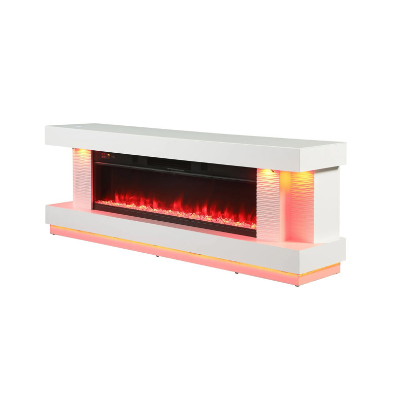 71.4"W Contemporary 71" TV Stand W/ Electric Fireplace, White