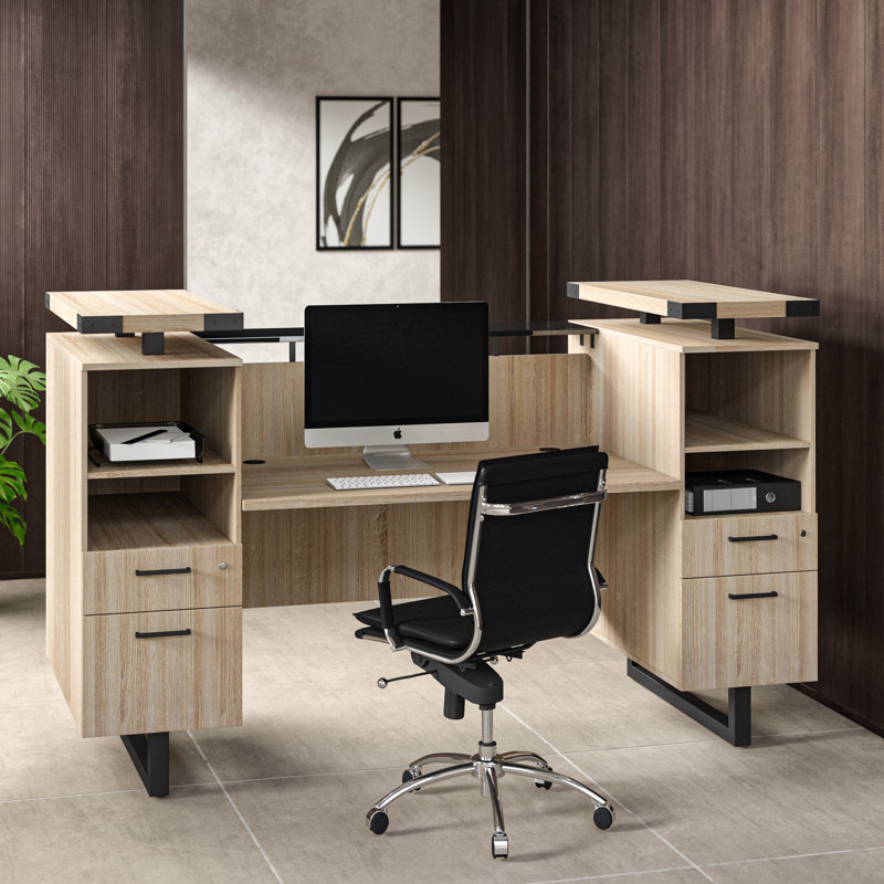 Bureau de réception avec comptoir en verre Mirella, H 48 po x l 78 po x P 36 po, Dune de sable