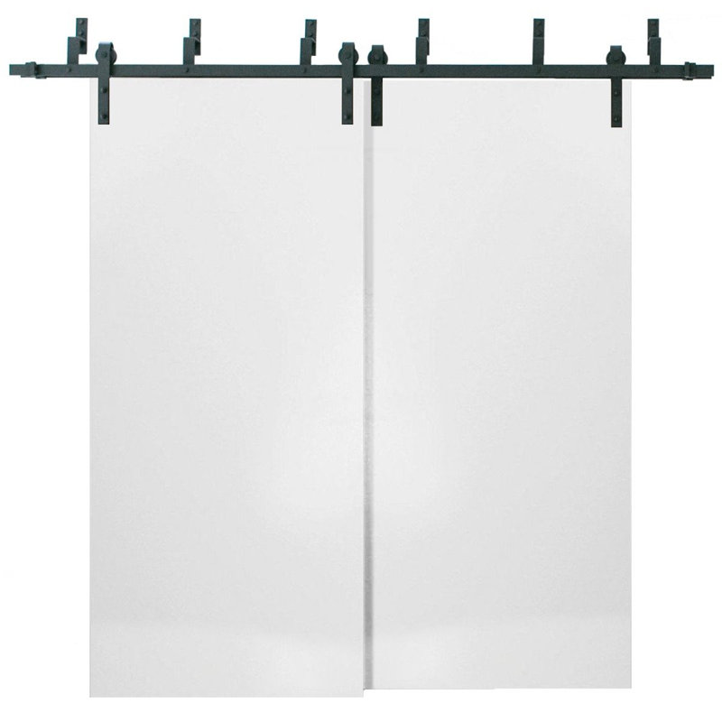 Portes coulissantes de placard de style grange Planum 0010 Blanc Soie, fixation supérieure robuste, rails de 2 m, ensemble de quincaillerie en bois massif pour portes de placard de chambre - 183 x 244 cm (2 x 91 x 244 cm)
