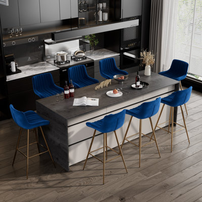 Set of Bar Stools, Velvet Fabric Counter Stool