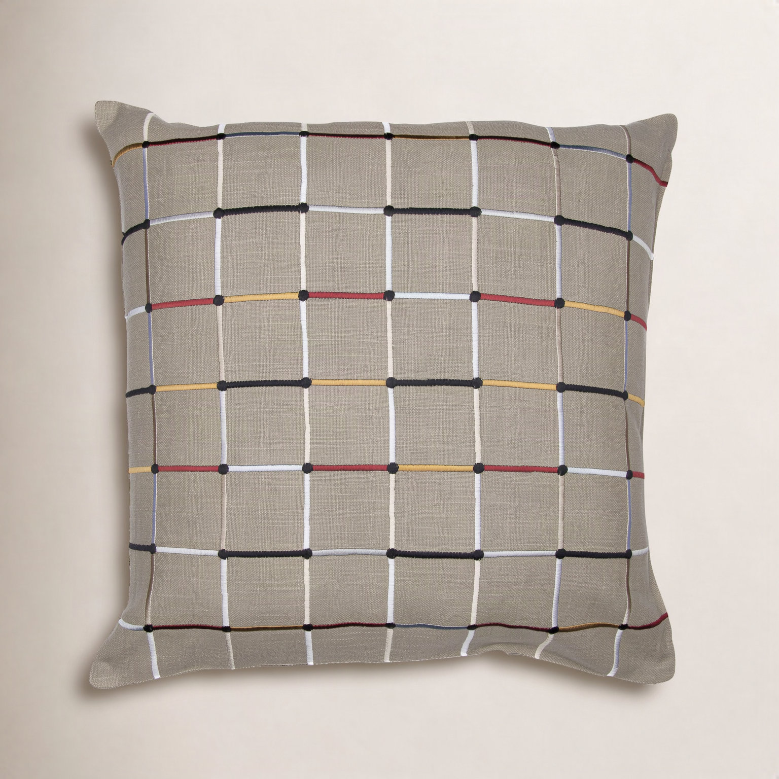 Checkered Cotton Throw Pillow, Pillow Cover Only - No Insert, 24" x 24", Ivory/Pink/Yellow