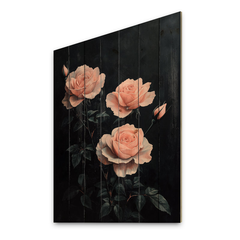 Rose Midnight Rose Elegance - décoration murale en bois de roses - sur bois de pin naturel, H 44 po x l 34 po x P 0,78 po