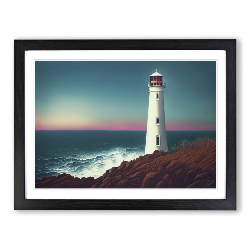Classic Lighthouse Sunrise - Framed Print, Black, 25cm H x 34cm W x 2cm D