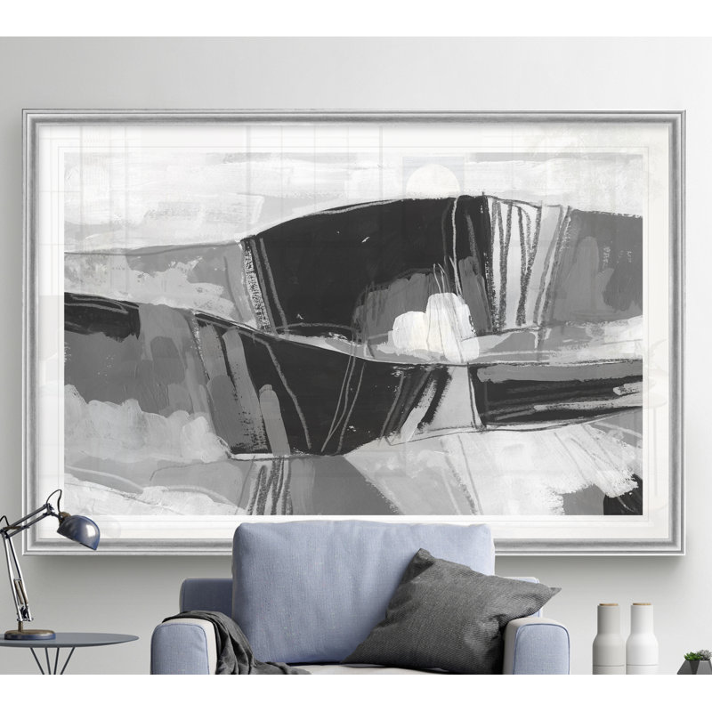 «Neutral Landscape Sketch I», reproduction sur toile, H 30,5 po x l 42,5 po x P 1,5 po, Encadrement argenté