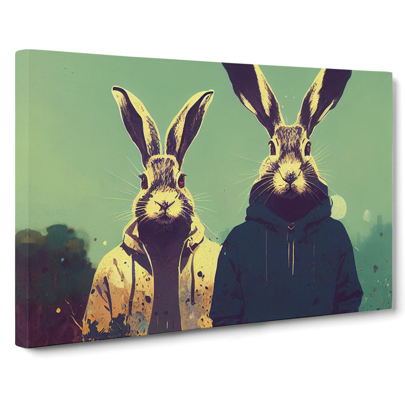 Two Modern Hares - Wrapped Canvas, 50cm H x 76cm W x 3cm D