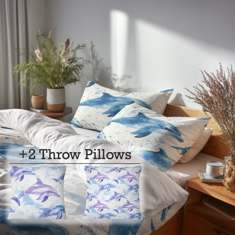 Ensemble d'édredon pour enfants 6 pièces - Ensemble de literie d'édredon Dauphin marin, King Comforter + 5 Additional Pieces