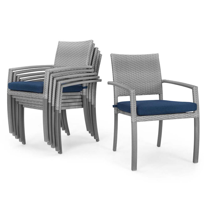 Chaise de terrasse empilable Ehrenfried avec housses de coussin Sunbrella, Gris / bleu lagon
