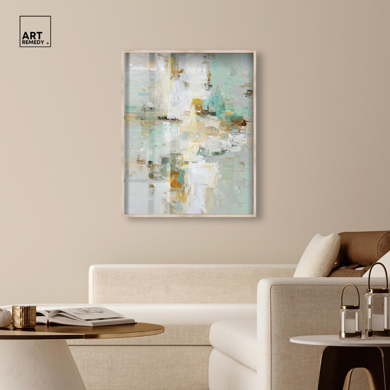 Décoration murale verte Pale Horizon Shadowbox par Art Remedy, cadre blond, 36 x 45, H 46 po x l 37 po, Cadre blond