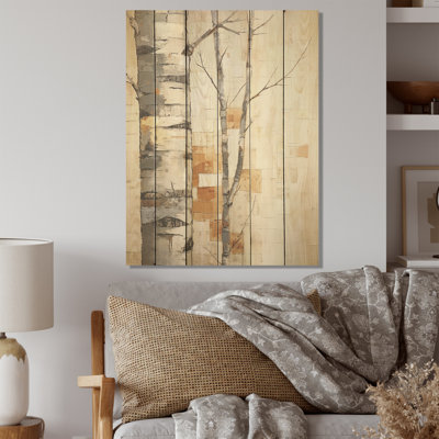 Minimalisme, bouleau I, art sur bois de pin naturel