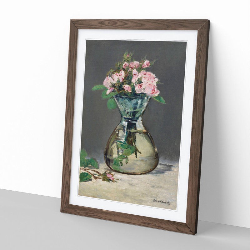 Moss Roses in a Vase by Edouard Manet - Picture Frame Graphic Art, 90cm H x 65cm W x 2cm D, Walnut Framed