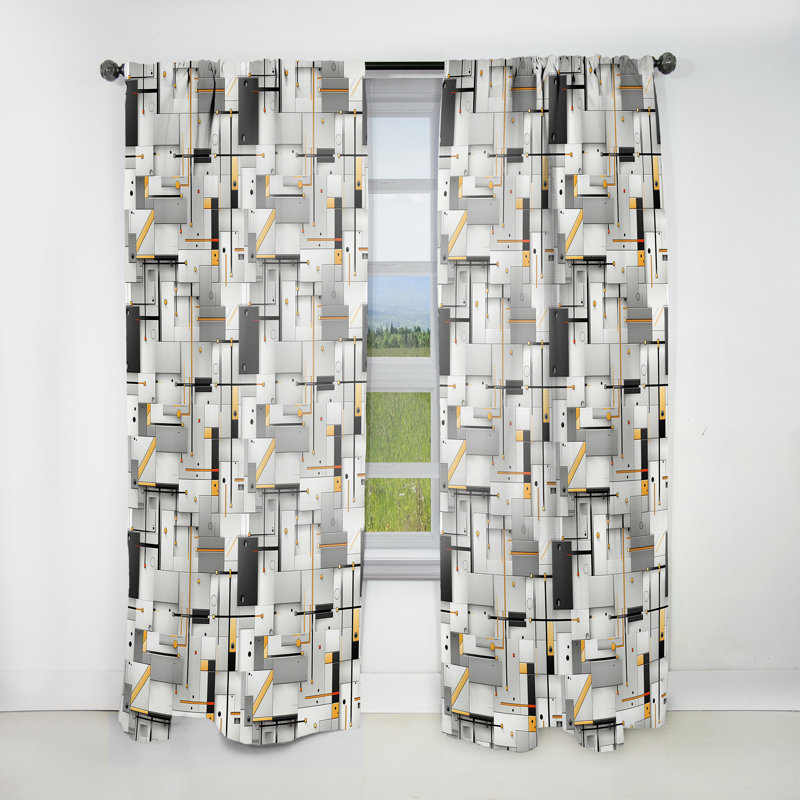 Concrete Grey Quadrants Pattern I - Modern Curtain - Velvet Room Darkening - 1 Panel, 52" W x 120" L