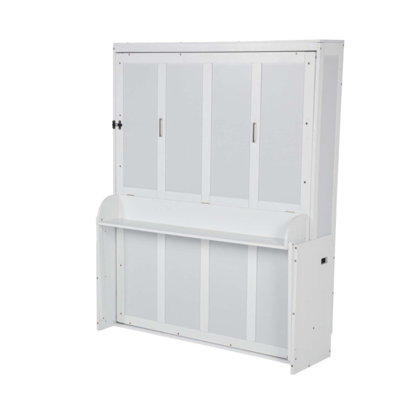 Lit escamotable vertical en bois, lit escamotable mural peu encombrant avec bureau et vérins à gaz, idéal pour la vie moderne et maximiser l'efficacité